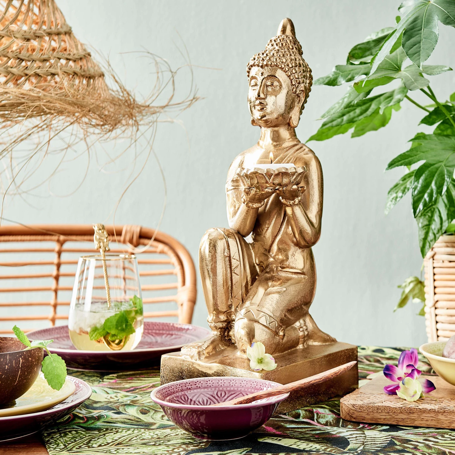 Statue Mit Kerzenteller Höhe 44cm BALI In Gold 2 Statue Mit Kerzenteller Höhe 44cm BALI In Gold – Bild 2