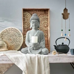 Statue Mit Kerzenteller Höhe 46cm BUDDHA In Grau -Küche Store butlers statue mit kerzenteller hohe 46cm buddha in grau 6